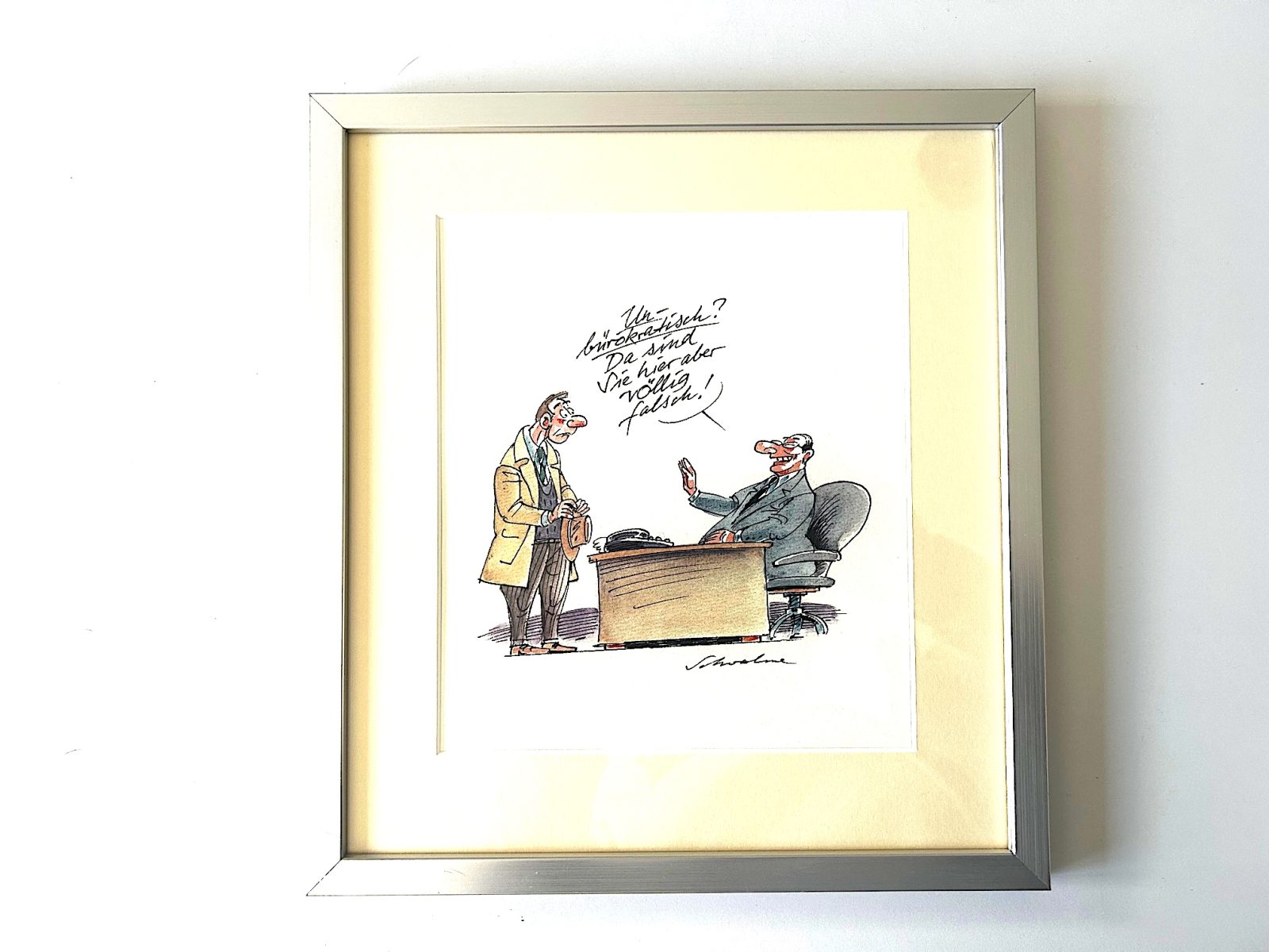 Reiner Schwalme Karikatur gerahmt